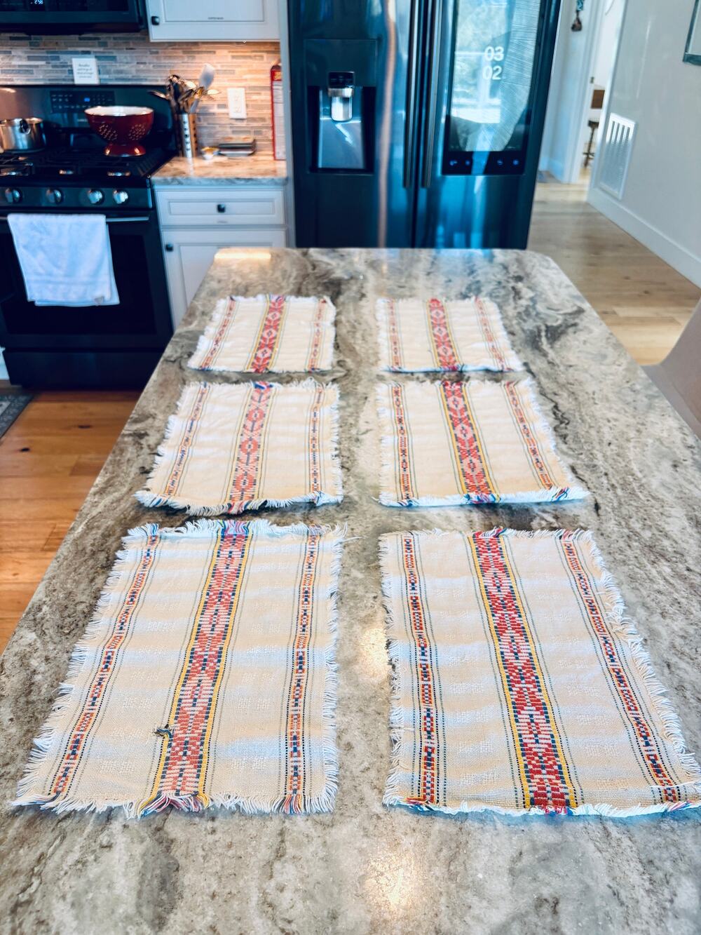 Vintage Woven Placemats Set of 6 Geometric Fringe Boho Folk Art 14.5x10